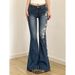 American Retro Rose Embroidered Flared Jeans Women, Y2K Hot Girl Style, Stretchy Slim-fit Bell-bottom Pants For Women_mkmklike.com