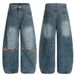Autumn New Dachshund Dog Embroidery Washed Scimitar Jeans For Men And Women 2025 Loose Vintage Wide-Leg Pants_mkmklike.com