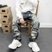 Men's Distressed Wide Leg Jeans High Street Style Patched Loose Fitting Straight Leg Pants Trendy And Cool_mkmklike.com