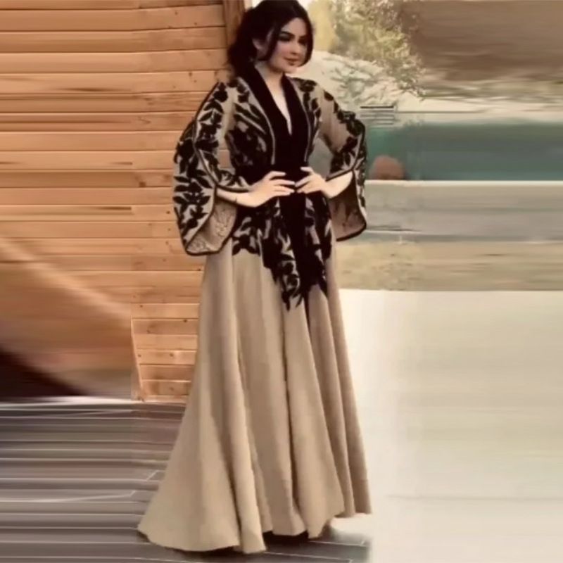 Women's Clothing contrast color printing loose casual waist mid length dress_mkmklike.com