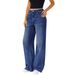 Women's Relaxed Straight-Leg Jeans - High Stretch Cotton-Polyester Blend (S-XXL, Gray/Navy/Light Blue/Black/Space Gray, Distressed Wash)_mkmklike.com