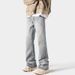 Vintage Washed Jeans -Retro Streetwear Loose Wide-Leg Pants For Men, Distressed Denim With Urban Style_mkmklike.com