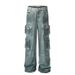 Multi-Pocket Patchwork Cargo Jeans For Men American Style High Waist Straight Pants Design Sense Ins Trend Floor-Length_mkmklike.com