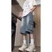 Vintage Washed Cargo Denim Shorts For Men, Summer New Loose Fit With Side Pockets And Large Pocket Design, Casual_mkmklike.com
