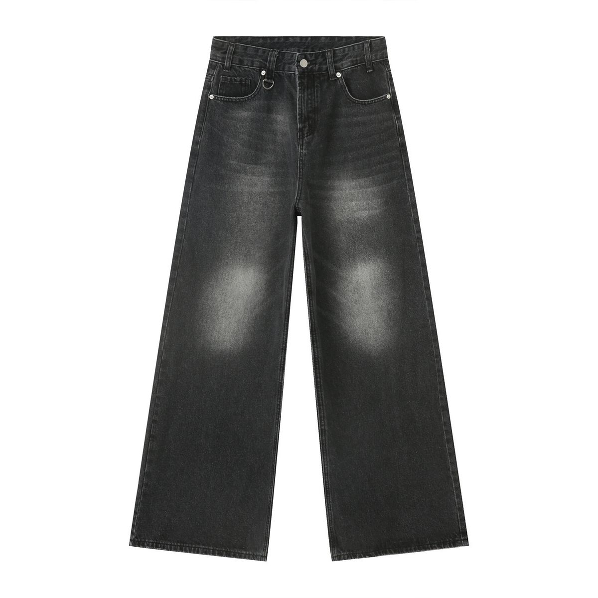 Men's Vintage Wide-Leg Jeans – Retro High Waisted Loose Fit Denim Pants For Summer, Casual Streetwear With Distressed Wash_mkmklike.com