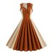 Women's Clothing Maillard retro stitching mid-length fashion royal sister temperament dress travel big swing skirt_mkmklike.com