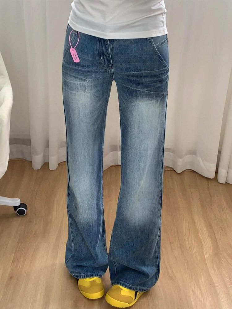 Retro Style High-Waisted Flared Straight Leg Jeans for Women plus Size Slimming Long Pants Autumn Style for Chubby Girls Pear Shaped Figures_mkmklike.com