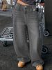 "Distressed Wide-Leg Denim Jeans – Extra Long & Loose Fit (Bluish/Black/Light Gray, XS-XXL)"_mkmklike.com
