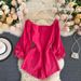 Women's Clothing Fashionable Outfit White Rose Red Jumpsuit Autumn Retro Single Breasted Slim Short Jeans Trend_mkmklike.com