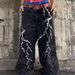 Niche Lightning Embroidered Wide Leg Jeans For Men, Spring/Autumn Style, American Street Style, Loose Fit, Casual Design, Washed Long Pants_mkmklike.com