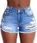 Women's Stretchy High-Waisted Ripped Denim Shorts - Summer Fashion, Comfort Fit, Streetwear Style (S-XXL, Light Blue/Dark Blue)_mkmklike.com