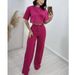 Women's Clothing new fashion cotton and linen short tops high waist wide leg suit pants _mkmklike.com