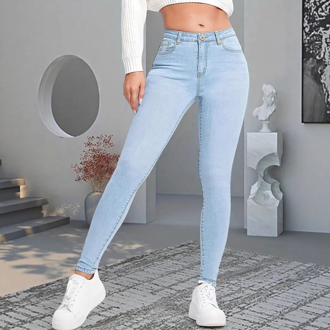 Women's Clothing Fashionable And Versatile Stretchy Skinny Jeans Stretch Skinny Jeans - Slim Fit Light Blue Denim Pants For Everyday Comfort & Style_mkmklike.com