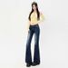 ELLE Wholesale Dropshipping American Low Waist Retro Hot Girl Dark Blue Slim Fit Stretch Flar Jeans Women Long Pants_mkmklike.com