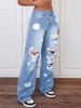 K Ripped Jeans High Waisted Straight Leg Versatile Loose Denim Pants For Women_mkmklike.com