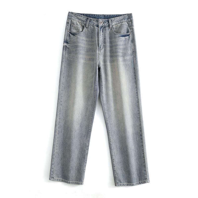 New Wide-leg Pants Men's Loose Retro Straight Jeans Men's Fattened Plus Size Washed Drape Denim Trousers Men_mkmklike.com
