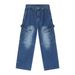 Men's Vintage Workwear Jeans - High Street Baggy Denim Pants With Straight Leg & Multi-Pockets, Washed Blue/Light Blue, S/M/L/XL_mkmklike.com