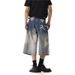 Washed Ripped Denim Shorts Men And Women Summer Straight Loose Wide Leg Pants_mkmklike.com