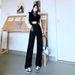 High Waisted Straight Leg Jeans White Women's Wide Leg Floor Length Pants Versatile Unique Style Spring Autumn Design_mkmklike.com