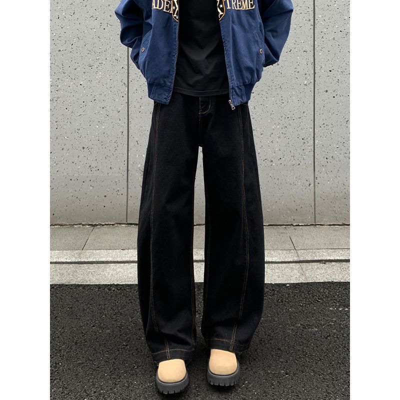 Men's Clothing Retro Curved Blade Wide Leg Jeans For Men Loose Fit Straight Leg Cool Stylish Trendy Casual Trousers For Autumn Winter_mkmklike.com