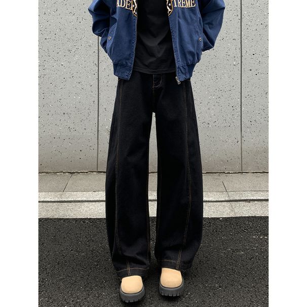 Men's Clothing Retro Curved Blade Wide Leg Jeans For Men Loose Fit Straight Leg Cool Stylish Trendy Casual Trousers For Autumn Winter_mkmklike.com