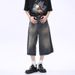 Men's Washed Retro Denim Shorts Summer Thin Loose Straight Leg High Street Style Trendy And Cool Cropped Pants_mkmklike.com