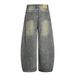 Punk Wasteland Washed Denim Scimitar Niche Trend Distressed Ripped Wide-Leg Banana Men's Long Pants_mkmklike.com