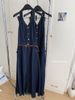 Hanging Neck Sleeveless Denim Dress, Women's Design Sense, Backless Vest, Long Skirt_mkmklike.com