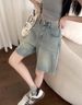 Retro Hong Kong Style Women's Denim Shorts Solid Color Loose Fit Summer Trendy Outdoor Wear Five Point Popular Pants_mkmklike.com