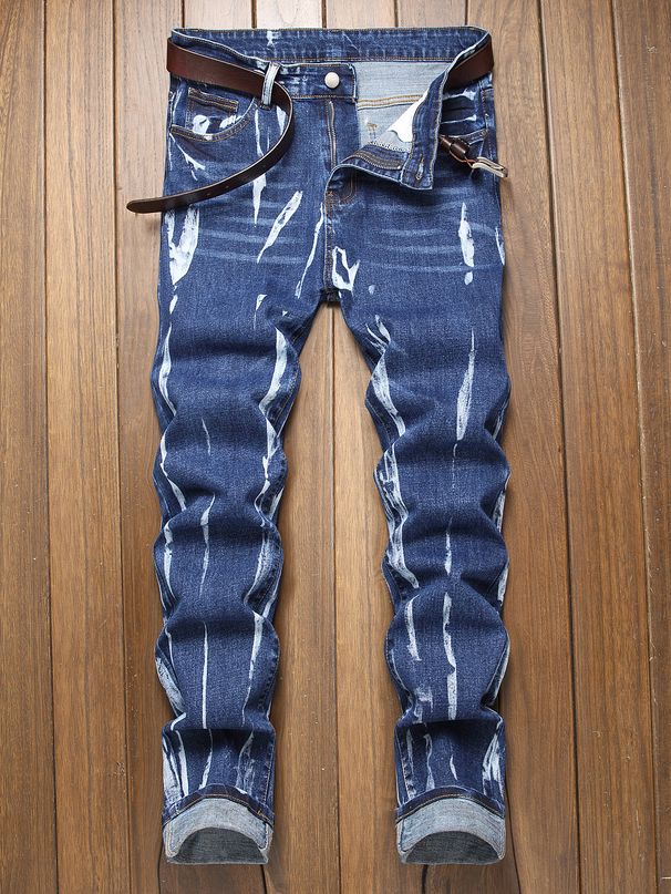 Men's Retro Personalized Slim Fit Jeans Trendy Motorcycle Style Korean Streetwear Stretch Denim_mkmklike.com