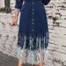 K Plus-size Women's Fashion Patchwork Denim Collarless Long-sleeved Fringed Midi Dress_mkmklike.com