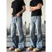 Slim-Fit Straight-Leg Jeans – Vintage Washed Blue Denim With Slight Flare (Unisex, High-Street Style, No-Stretch Cotton, S-3XL)_mkmklike.com