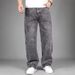 Men's High-End Trendy Casual Straight Jeans Black Gray Spring Autumn High Street Loose Wide Leg Pants_mkmklike.com