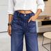 Women's Flared High-Waisted Stretch Denim Jeans - Vintage Washed Blue Retro Streetwear Pants With Comfort Fit_mkmklike.com
