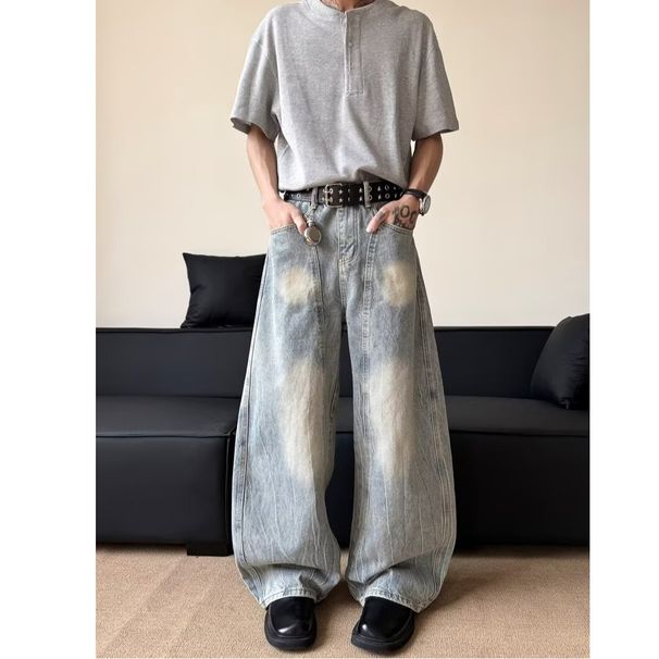 Men's Streetwear Deconstructed Wide-Leg Jeans – Vintage Washed Light Blue (S-3XL)_mkmklike.com