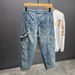 Men's Trendy Ripped Jeans Heavyweight Workwear Blue Retro High Street Straight Leg Loose Trousers mid Waist Button Fly Casual Pants_mkmklike.com