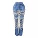 Women's Clothing Hot Girl Summer Pants Holes Heavy Beaded Beaded Stretch Jeans Trousers Women Jeans_mkmklike.com