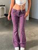 Retro Purple Washed Heart Appliqué Flared Jeans High Waisted Elastic Floor Length Pants for Women by PY1113GY_mkmklike.com