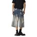 American Vintage Gradient Ripped Slashed Loose Cropped Jeans For Men And Women, Slimming Wide-leg Straight-leg Casual Shorts, Trendy Style_mkmklike.com