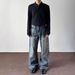 Men's American Style Washed Distressed Wide Leg Jeans Blue Loose Fit Straight Leg Casual Trousers_mkmklike.com