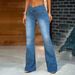 Women's Clothing Denim Flared Pants European American Style Crossover Elastic Waist Hip Lifting Design Women's Clothing_mkmklike.com