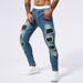 Men's Clothing Distressed Sequined Mid-Rise Stretch Ripped Jeans American Style Flattering Fit_mkmklike.com