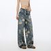 Unisex Floral Print Wide-Leg Jeans - Vintage High Street Style, Loose Fit, Bohemian Chic, Comfortable & Trendy_mkmklike.com