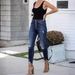 Women's Clothing Spring New High Waist Retro Buttoned Edge Slim Elastic Ripped Jeans_mkmklike.com