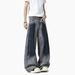Men's Vintage Washed Denim Jeans – Retro American High Street Style, Relaxed Straight Leg With Dye Splice & Distressed Detailing_mkmklike.com