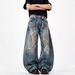 American Style Distressed, Dirty Dyed, Ripped Jeans, High Street Straight Leg Pants, Niche Loose Fitting Men's And_mkmklike.com