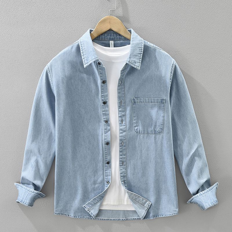 Retro Denim Long Sleeved Shirt For Men, Fashionable And Versatile, Artistic And Casual Loose Top_mkmklike.com
