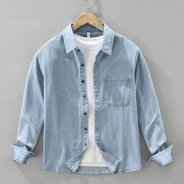 Retro Denim Long Sleeved Shirt For Men, Fashionable And Versatile, Artistic And Casual Loose Top_mkmklike.com