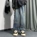 Men's Star Print Jeans - Hong Kong Style Loose Straight Wide Leg Pants | Hip Hop Streetwear (Black/Blue/Gray)_mkmklike.com