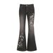 Women's Sexy Washed Black Denim Jeans Low Rise Flared Cowboy Style Floral Embroidery American Street Western Trend_mkmklike.com